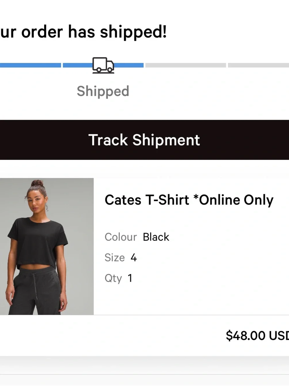 lululemon athletica Black Crop Tee - Short Sleeve Crew